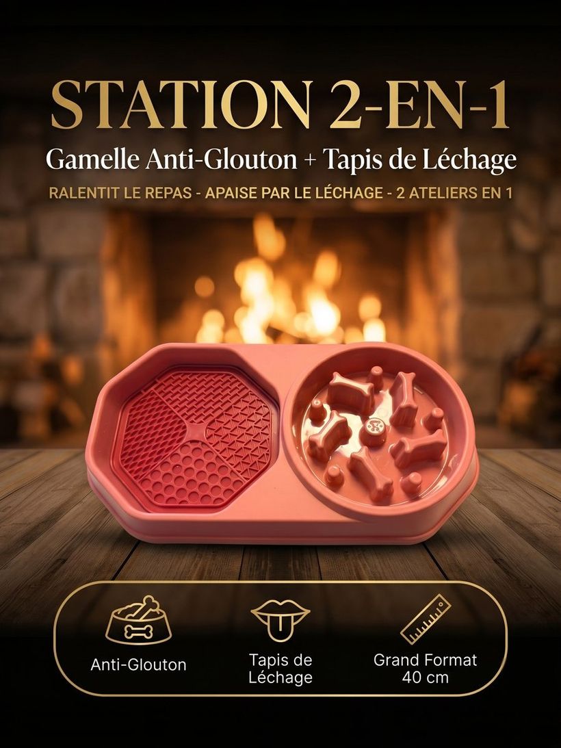 Station 2-en-1 — Gamelle Anti-Glouton + Tapis de Léchage